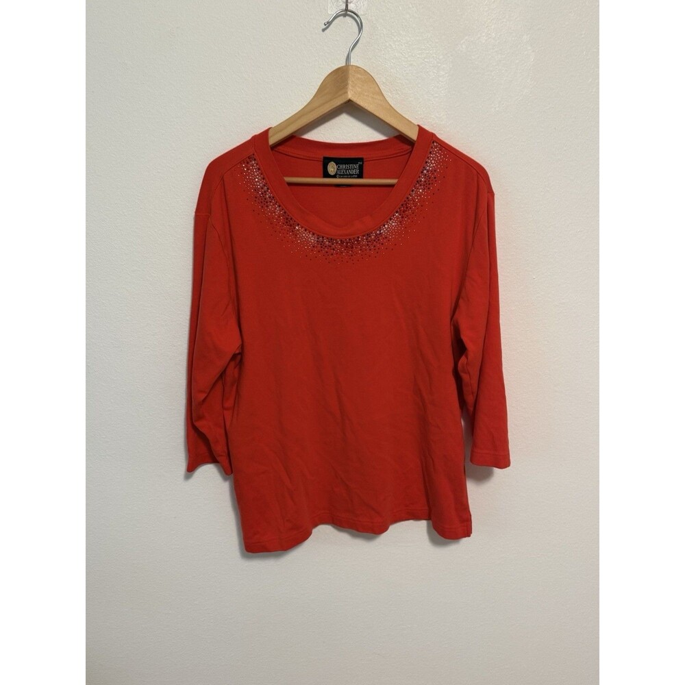 Christine Alexander Red Rhinestone Embellished Blouses Y2K Vintage Style Size XL - Picture 11 of 16